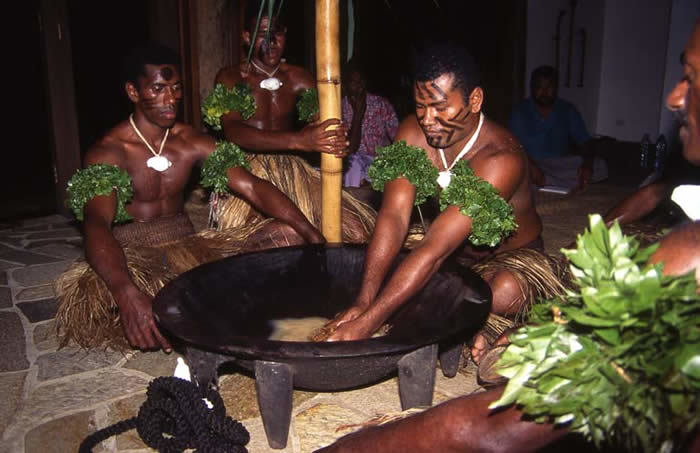 A 'traditonal" kava cermony Preparing kava during a traditional kava cermony