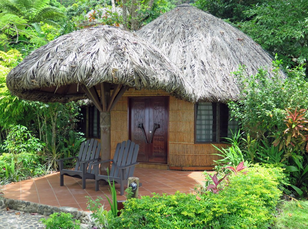 The Beachfront bures are constructed from native wood and constructed in a round Polynesian motif.